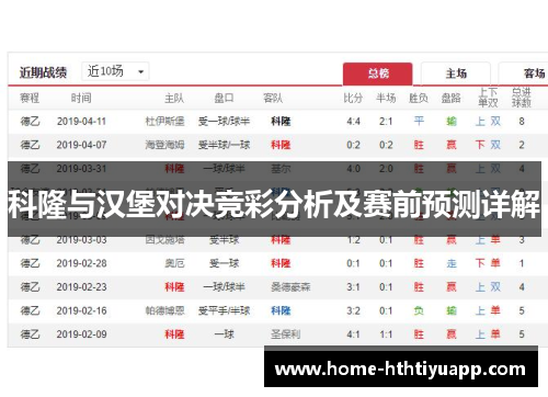 科隆与汉堡对决竞彩分析及赛前预测详解